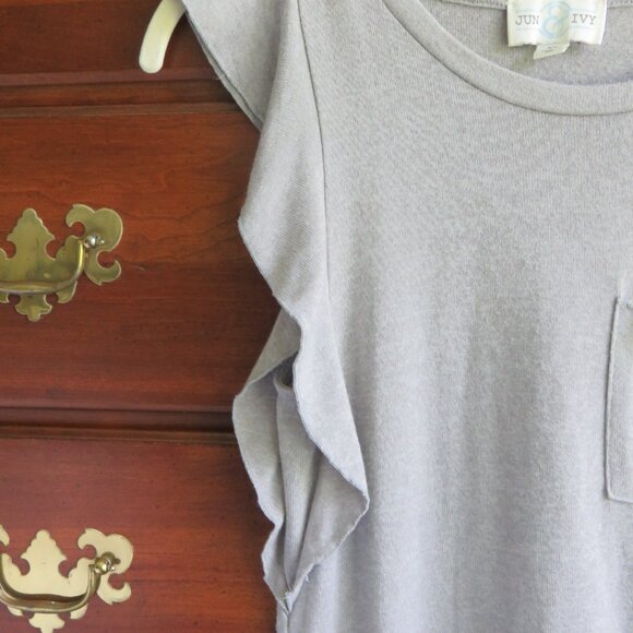 Jun & Ivy XS Light Gray Knit Flutter Sleeve Pocket Top Tee Shirt - Style# 4456 - Picture 11 of 14
